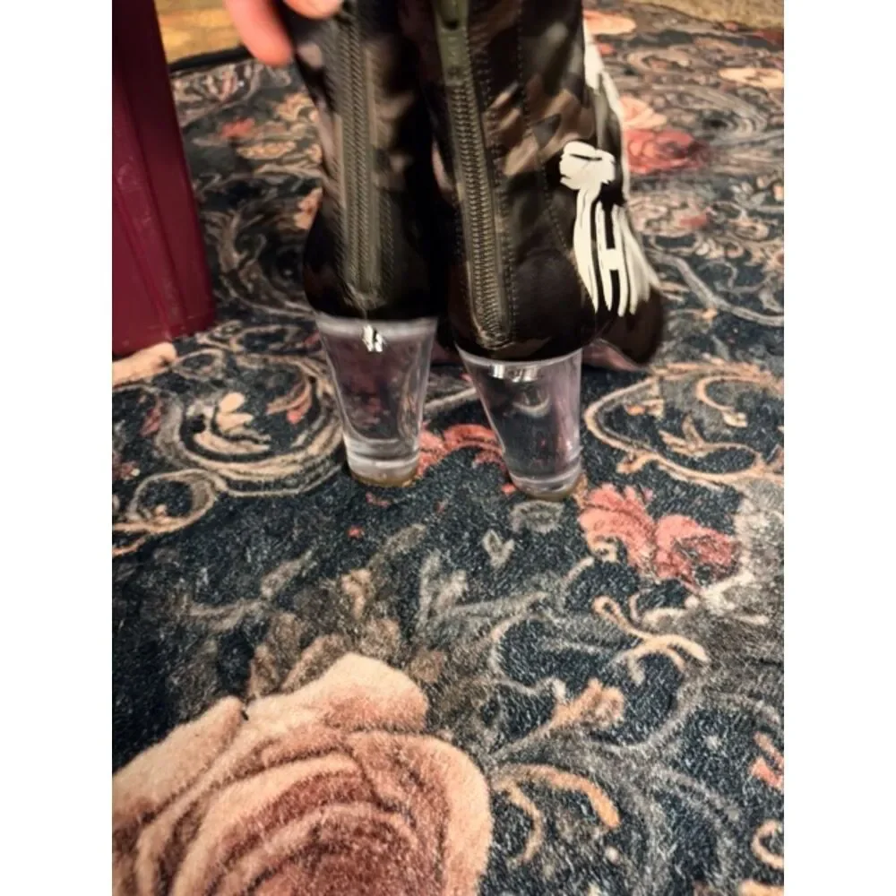 ALDO Do Ya Thing Camo Clear Heel Booties Sz 6